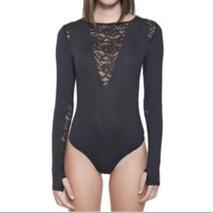 Top Secret Black Lace Longsleeve Bodysuit XS